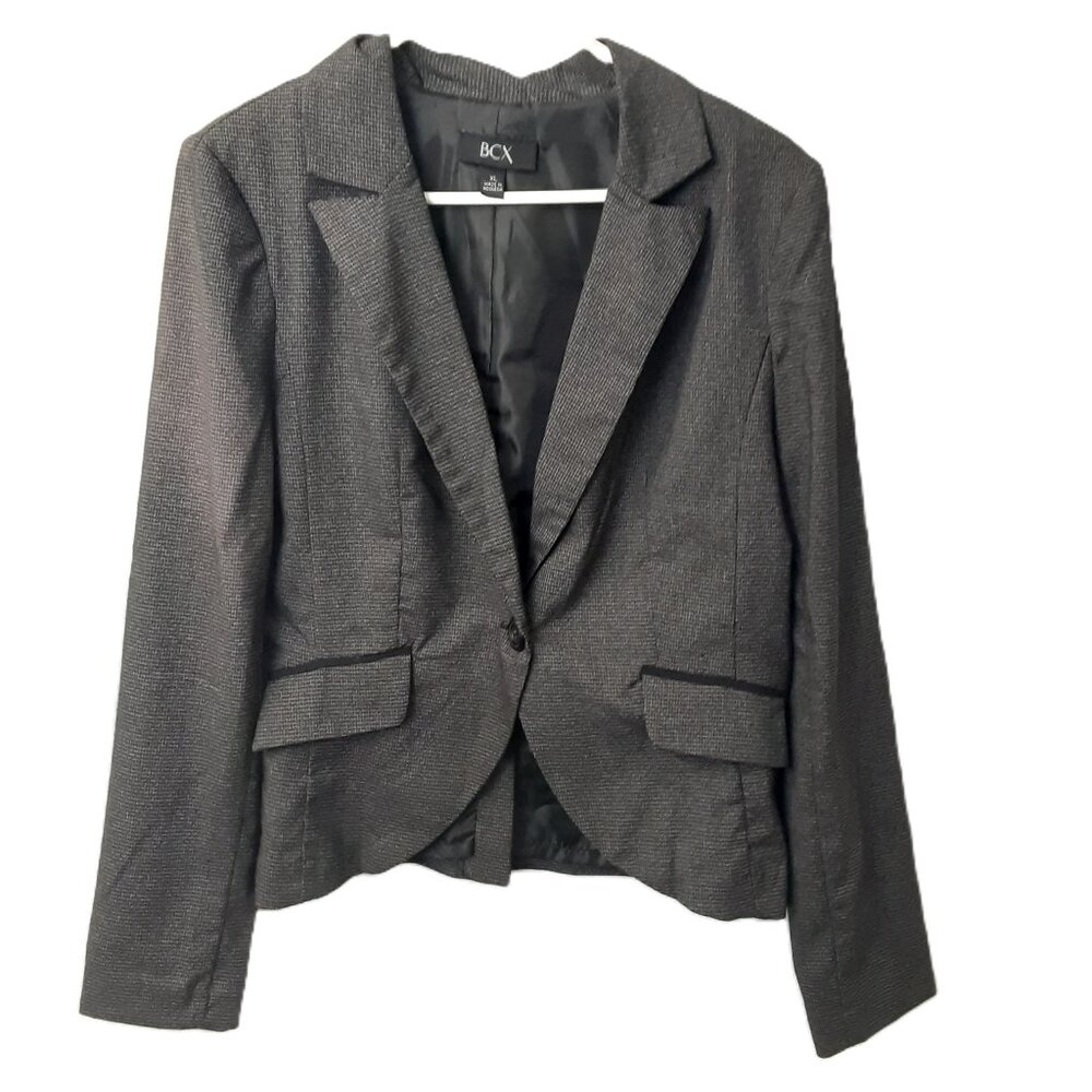 BCX Junior Blazer Size XL Black/Gray Long Sleeves Button Machine Shoulder Pads